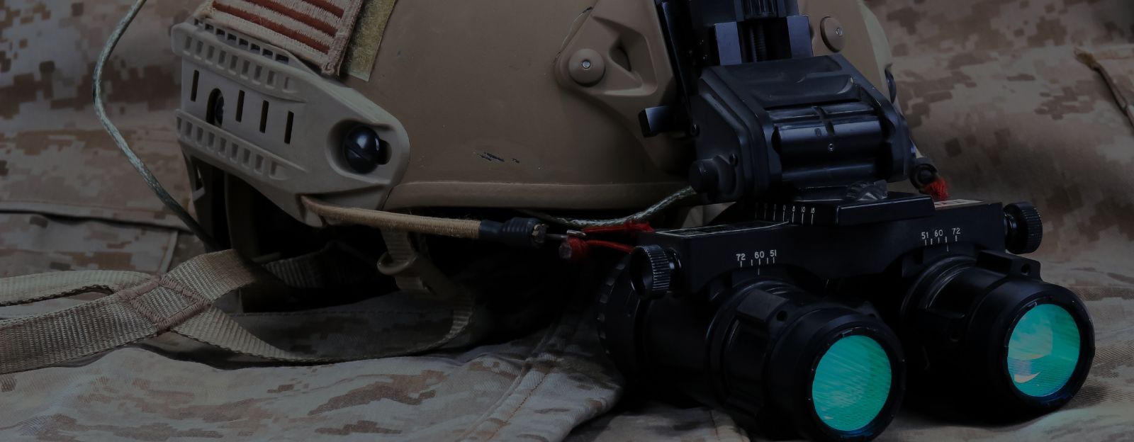 Taa and Ndaa compliant components for military applications | © Atlantik Elektronik GmbH Binoculars and helmet on the ground | © Atlantik Elektronik GmbH